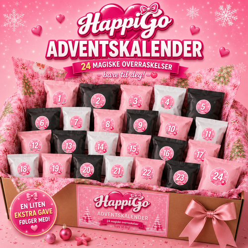 HappiGo personlig adventskalender 2026 med 24 unike gaver og ekstra gave